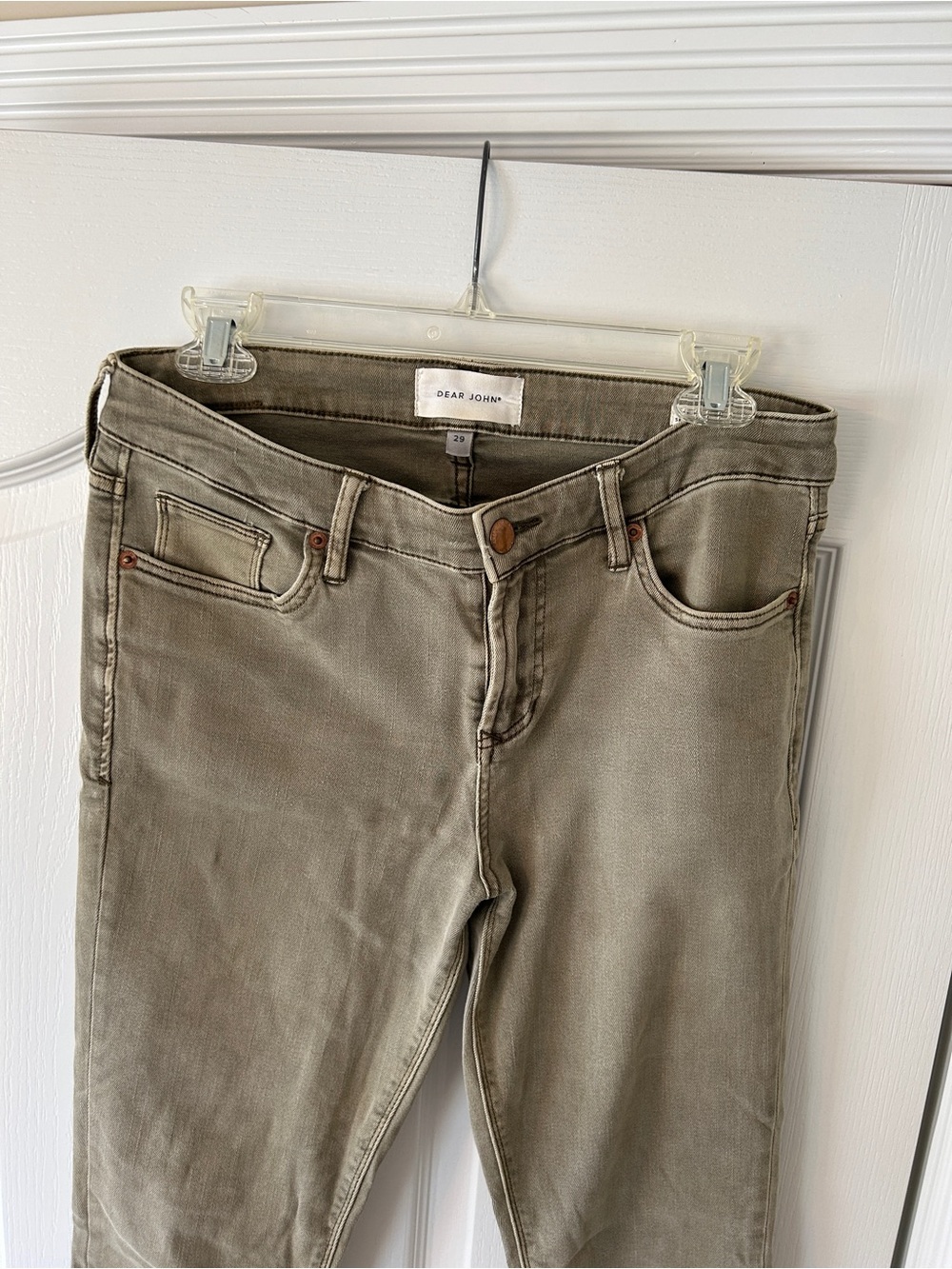 Dear John Olive-Toned Skinny Jeans